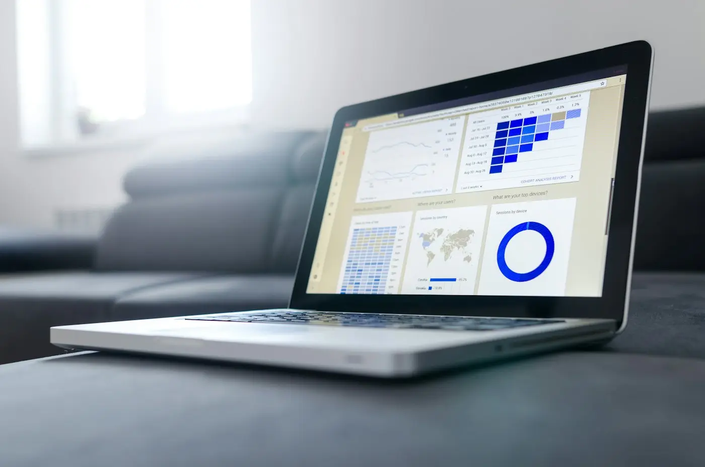 Ad performance charts on a laptop